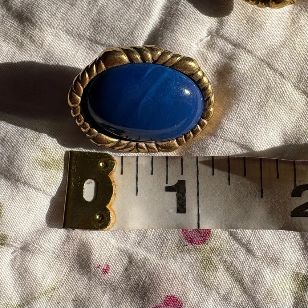 1928 vintage clip on earrings blue cabochon gold twisted rope art deco nautical - Picture 7 of 8